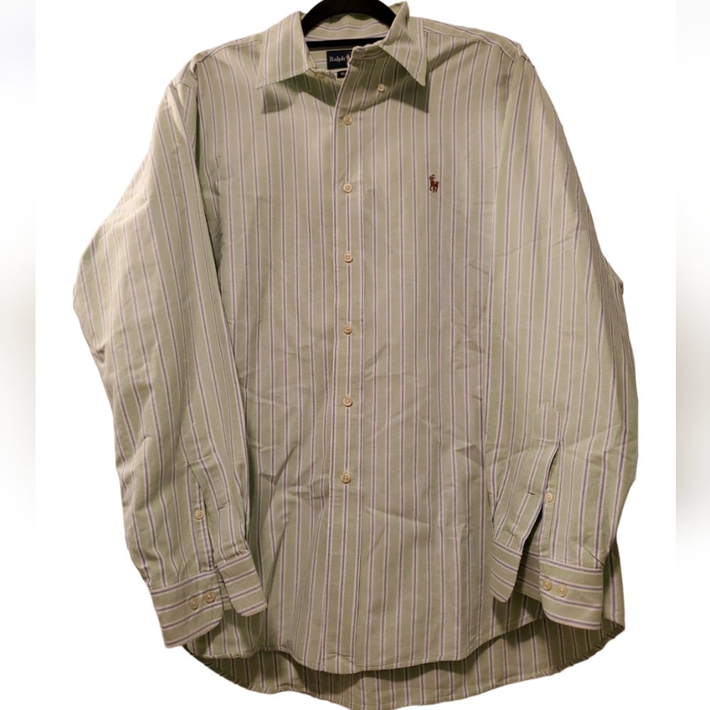 Ralph Lauren Button Dow Shirt Adult Large 16.5Blue Striped Color Pony Casual Men